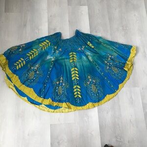 LAPIS SKIRT BLUE YELLOW BEADED A LINE CIRCLE KNEE LENGTH WOMENS MEDIUM